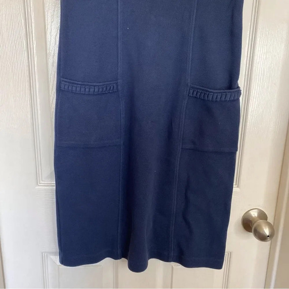 BODEN Summer Pique Ponte Sheath Dress Navy Blue Textured Cap Sleeve Size 6L - Picture 5 of 7